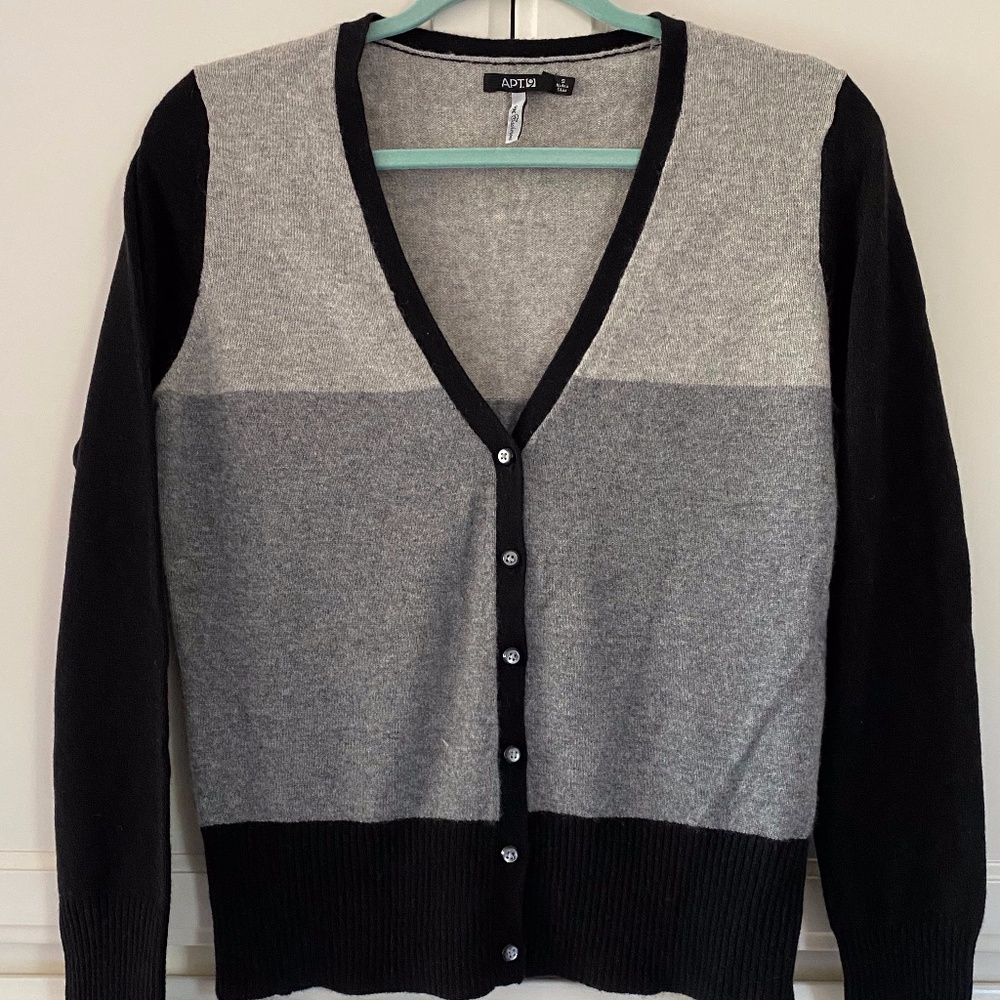 Black/Grey Stripe 100% Cashmere Cardigan